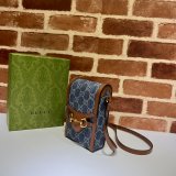 Top Quality Gucci Horsebit 1955 mini Blue and Ivory 625615 GG Replcias bag