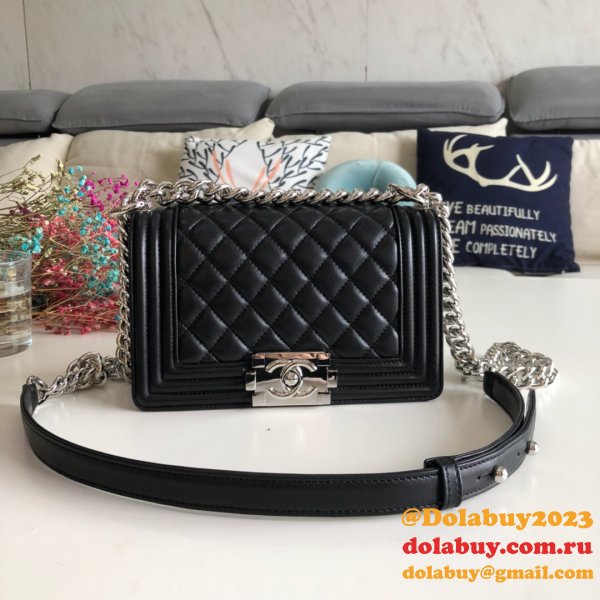 High Quality CC Le Boy Replica Best Black Bags lambksin 20cm