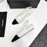 Cotton Tweed Lambskin White Black Slingbacks Shoes