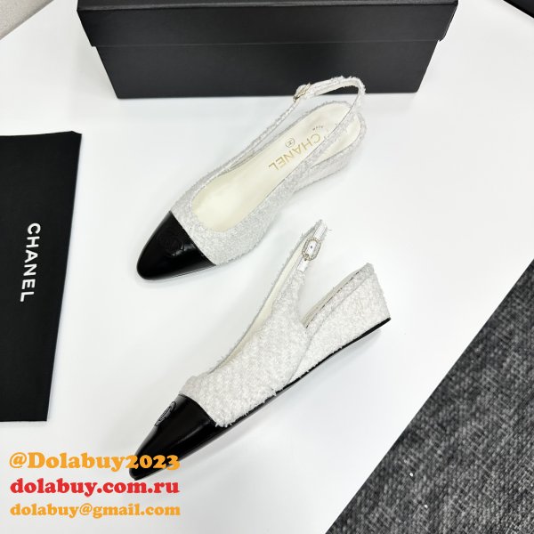 Cotton Tweed Lambskin White Black Slingbacks Shoes