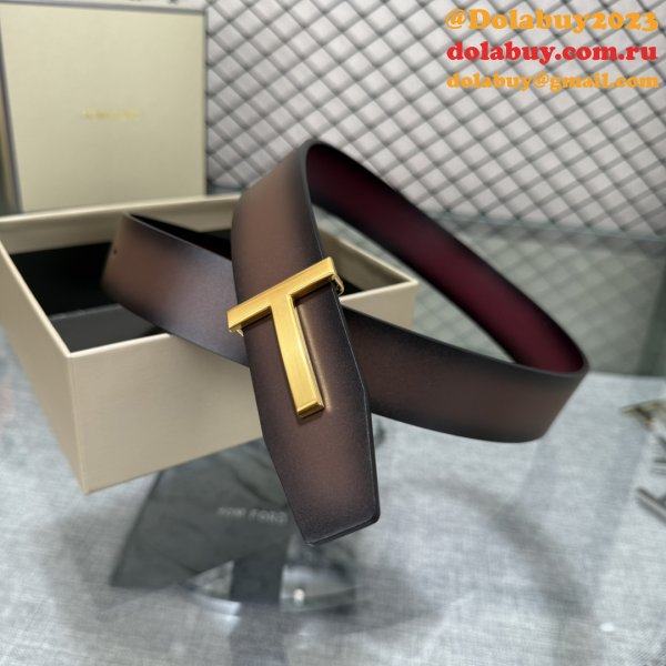 Tom Ford Smooth Calf Leather T-Buckle Belt 38MM