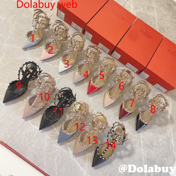 Wholesale 2023 Replica Valentino Three belts Middle Heel Perfect Shoes