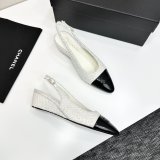 Cotton Tweed Lambskin White Black Slingbacks Shoes