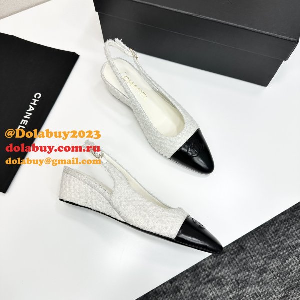 Cotton Tweed Lambskin White Black Slingbacks Shoes