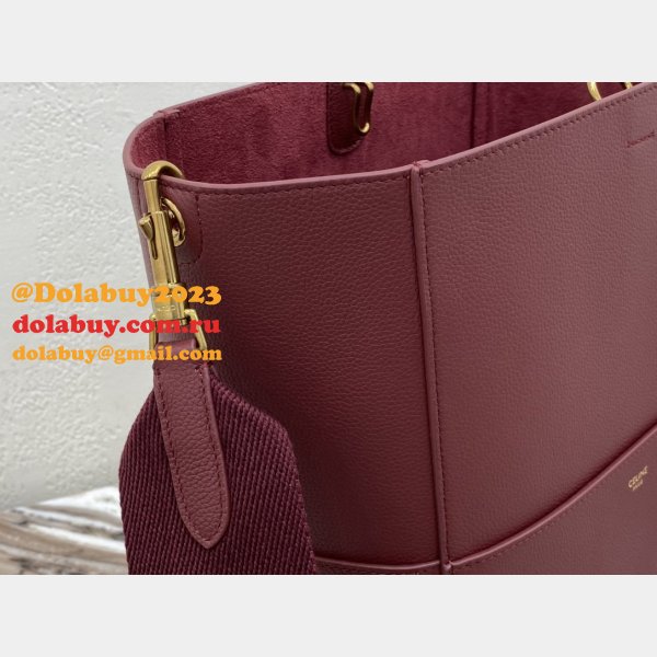 Women's Sangle bucket Replica Celine bag Wine red grained calfskin