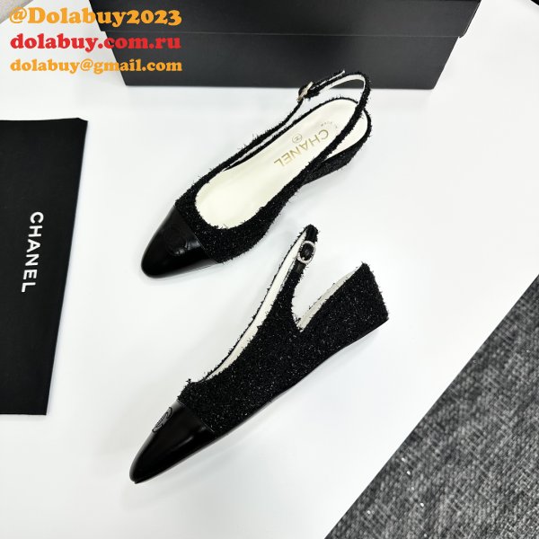 Cotton Tweed Lambskin White Black Slingbacks Shoes