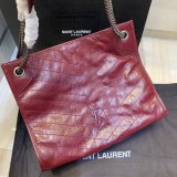 Replica YSL NIKI red shopping bag in crinkled vintage leather