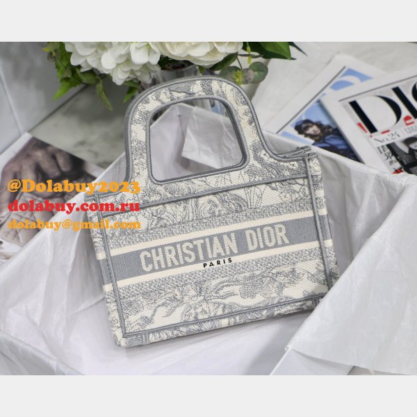 Top Quality Dior Replica Mini Book Tote Bag 22CM Canvas Embroidered