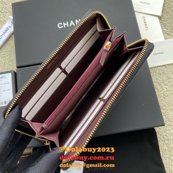 Best CC Leather Matelasse Round Zipper Long Wallet A50097