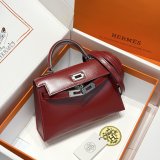 Luxury Hermes mini kelly box leather Human handmade stiching