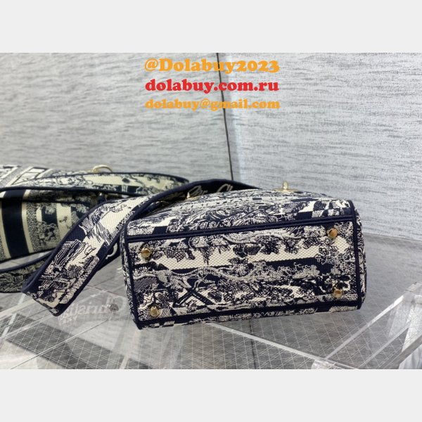 Top Quality Fake Lady Embroidery Canvas Dior 24CM Replica Bag