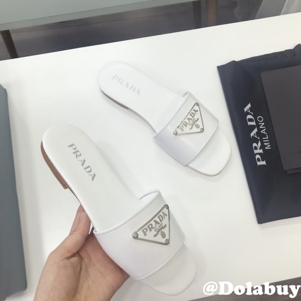 Replica Prada Logo cutout White And Black Calfskin leather sandals