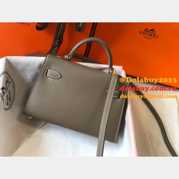 Replica Hermes Mini Kelly Epsom leather Earthy Gray Bags