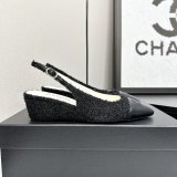 Cotton Tweed Lambskin White Black Slingbacks Shoes