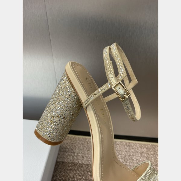 Top Quality Dior Silver-Tone Strass Heeled Sandal 9.5CM