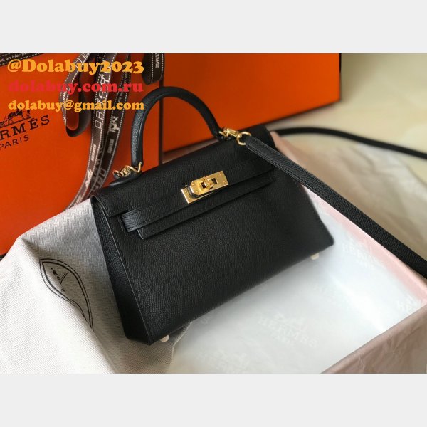 Hermes Mini Kelly Black Replica Handbag Epsom leather