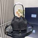 Top Quality Prada Woven drawstring bucket bag 1BE068