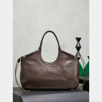 MIU MIU Ivy nappa leather shopping bag DARK BROWN
