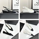 Cotton Tweed Lambskin White Black Slingbacks Shoes