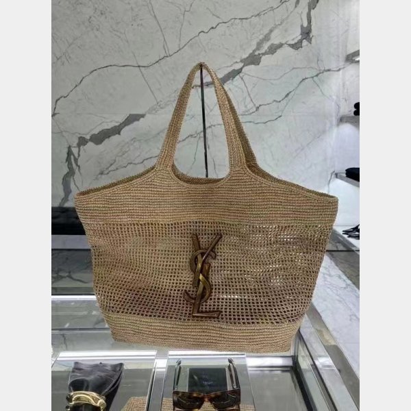 Top Quality YSL I CARE 698651 raffia weaving shopping bag