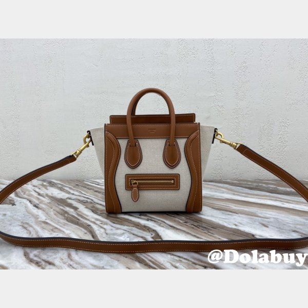 Brown/White Celine Micro Luggage Tote Bag Replica