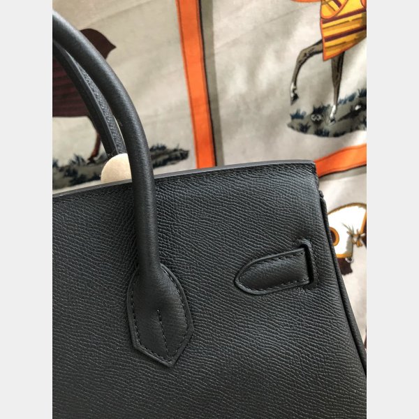 Hermes Birkin Epsom leather Handbags Black Silver