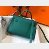 Hermes Mini Kelly Replica Army Green Handbag Epsom leather