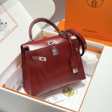 Luxury Hermes human handmade stiching kelly box bag 25/28cm