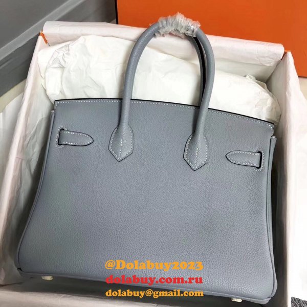 Hermes Birkin 35cm Togo leather Handbags Blue lin