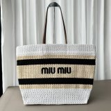 TOP MIU MIU Raffia-effect woven tote bag 5BG228