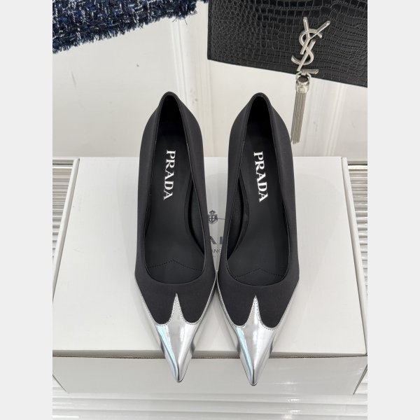 7 Star Prada Satin And Metallic Leather Pumps