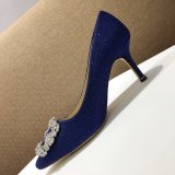 TOP Manolo Blahnik HANGISI GLITTER Fabric Jewel Buckle Pumps