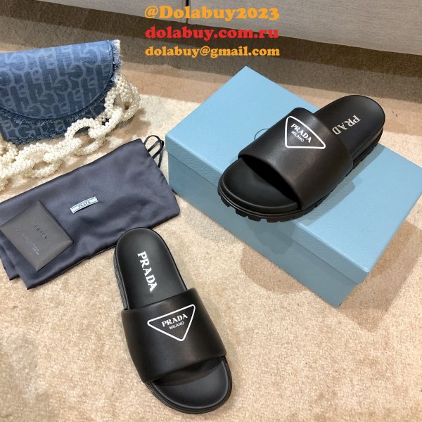 Replica Prada Black And White Leather slides