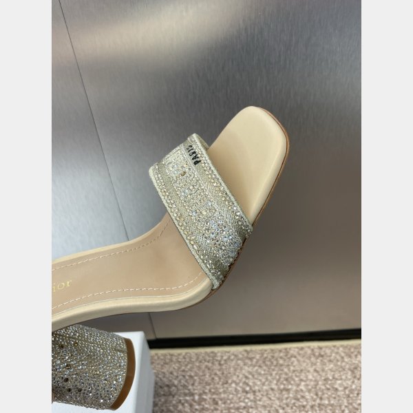 Top Quality Dior Silver-Tone Strass Heeled Sandal 9.5CM