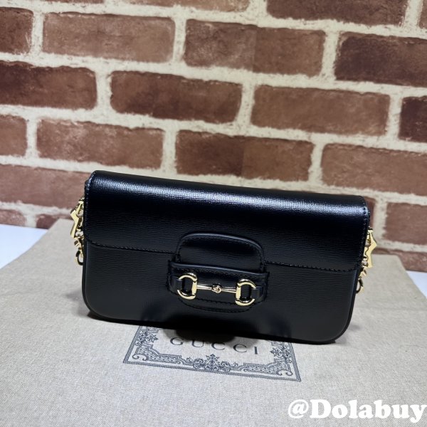 High Quality 752002 Horsebit Black 1955 Replica Gucci Designer Bag