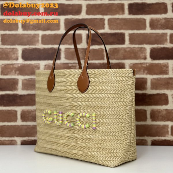 Gucci Duplicate Straw-effect Tote 779666 Beige Fabric Bag