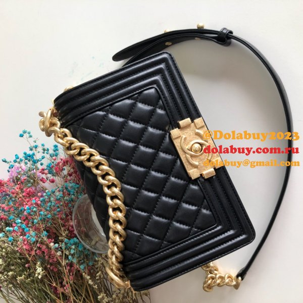 High Quality CC Le Boy Replica Best Black Bags lambksin 20cm