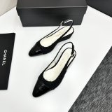 Cotton Tweed Lambskin White Black Slingbacks Shoes