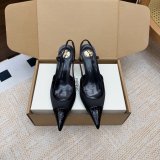 RENEE slingback pumps in satin crepe and patent leather