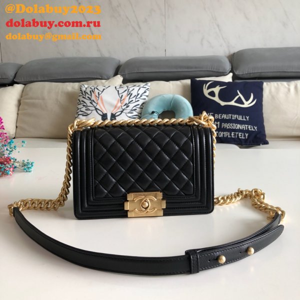 High Quality CC Le Boy Replica Best Black Bags lambksin 20cm