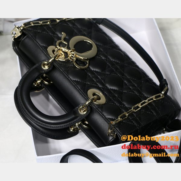 Dior High Quality Replica Black/White Lady Dior Cannage Tech Pouch 26cm