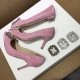 TOP Manolo Blahnik HANGISI GLITTER Fabric Jewel Buckle Pumps