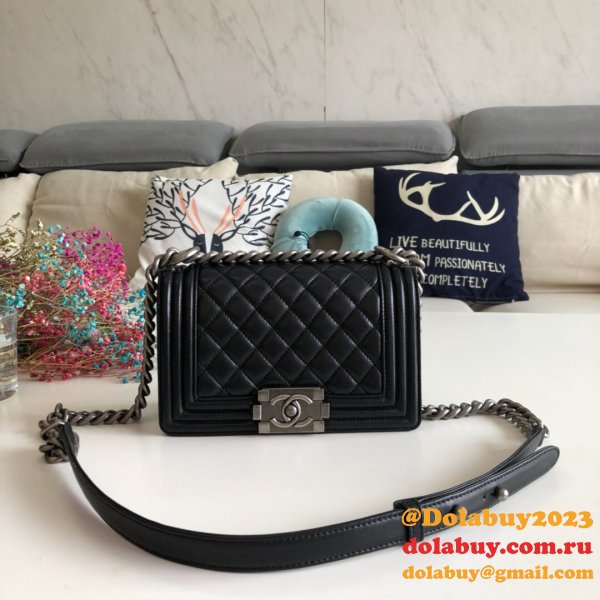 High Quality CC Le Boy Replica Best Black Bags lambksin 20cm