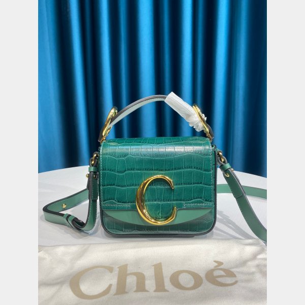 Chloé AAA+ Replica 6030 Blue C Bag In Embossed Croco Effect