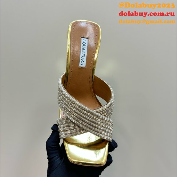 Wholesale AQUAZZURA 1:1 Mirror Rhinestone High-heeled Sandals