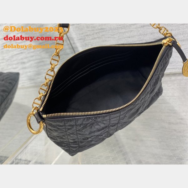 Christian Dior Perfect Fake 3106 Diorstar Hobo Chain Black Macrocannage Crinkled