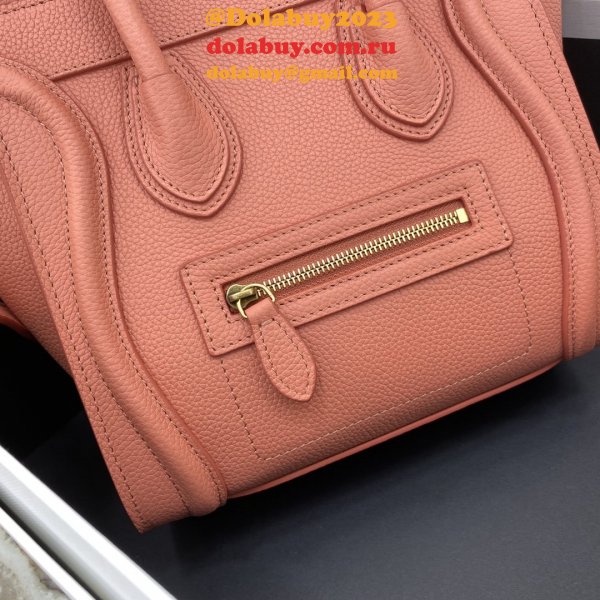 Replica Celine Pink Nano Luggage bag in drummed calfskin