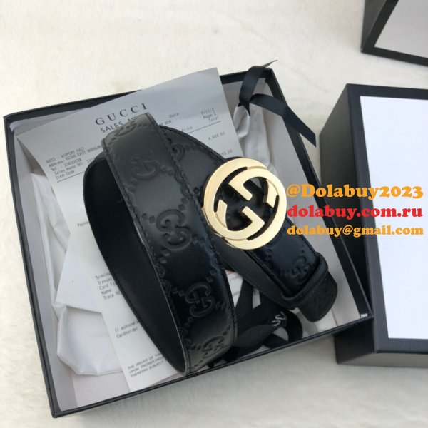 Copy Gucci Perfect Leather 7 Star 3.0cm Belts Black