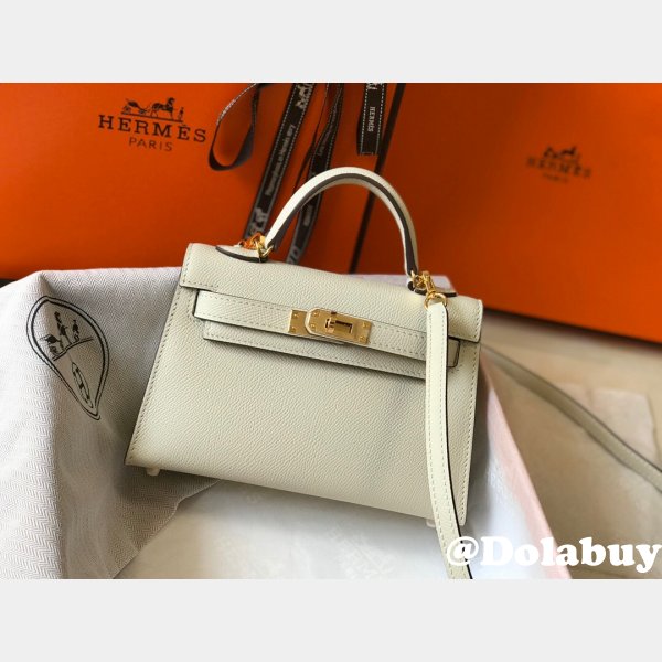 Replica Hermes Mini Kelly Handbag Epsom leather Off white