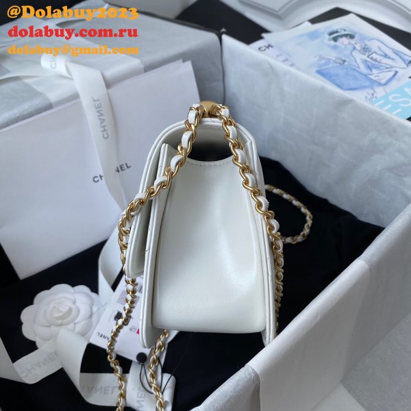 Designer Replica Calfskin & Gold-Tone Metal White Mini Flap AS2615 Bag